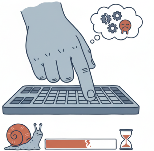 Slow typing illustration - transcription pain point